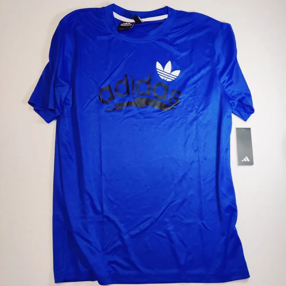 Adidas Soccer Men's L, T-Shirt Trefoil Logo Blue, w/White LOGO NEW